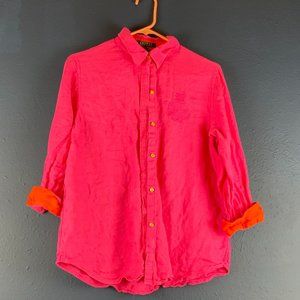 Ralph Lauren Pink Linen Long Sleeve with Orange Cuffs